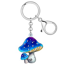 HUAGEO Acrylic Cute Fat Mushroom Keyring Bags Car Keys Purse Keychains Plants Jewellery Charms Gifts For Women Girls Teens Fun Accessories (Blue)