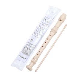 8Hole Descant Soprano Recorder, German Style Treble Flute, Plastic Clarinet With Fingering Chart, Instructions, Cleaning Rod and Bag, Beige