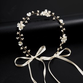 Flower Girl Hair Accessory Bridal Hair Vines Flower Wedding Headband Pearl Headpiece for Girls Women Gold Princess Hair Accessories Pearls Headpiece for Bridesmaid Flower Girls Wedding Birthday Party
