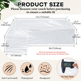 Fanfanwin Clear L Shape Couch Cover Thick Heavy Duty Waterproof Shield Vinyl Sofa Covers for Sectional Couch Sofa for Pets Prevent Scratch by Dogs Cats, Left (Large)