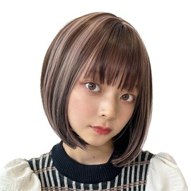 AQUADOLL wg350SBGAPK-X Wig, Bob, Short, Montblanc Color, Highlight, Full Wig, Blonde, Pink, One Size Fits Most, Sakura Latte