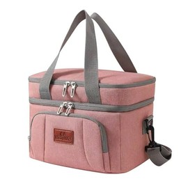 Isolierte Kühltasche 10L, Doppeldecker Lunchtasche, Faltbar und Auslaufsicher, Lunch-Tasche mit Verstellbarem Schulterriemen für Arbeit, Schule, Strand, Reisen