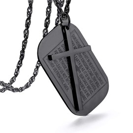 PROSTEEL Black Cross Dogtag Rectangle the Lord's Prayer Necklace Bible Verse Pendant Christian Men Jewelry