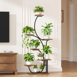 Plant Stand Indoor with Grow Lights - Lighted Indoor Plant Shelf, 57" 7 Tier Corner Plant Stands for Indoor Growing, Tall Flower Display Shelves, Metal S-Shaped Holder for Living Room, Bedroom, Black