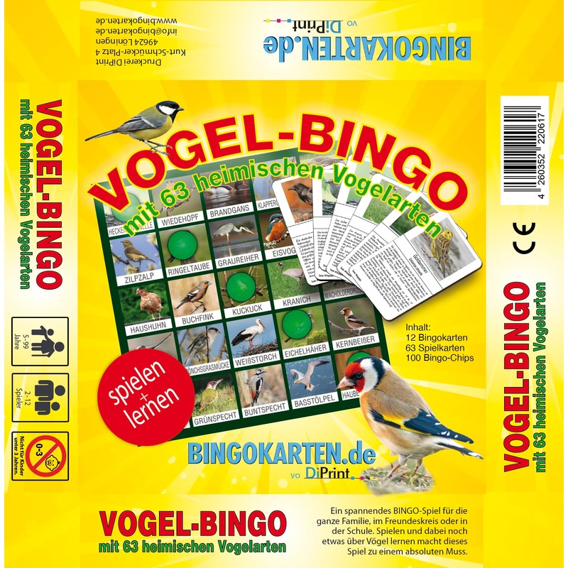 DiPrint Bird Bingo Game! With 63 Native Bird Species