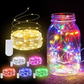 JUSTPRO 6 Pack Fairy Lights Battery Operated String Lights - 7ft 20 LED Waterproof Silver Wire Firefly Lights for DIY Wedding Décor Table Centerpieces Craft Mason Jars Party Decor(Mixed-Colour)