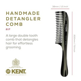 Kent 21T Black Graphite Large Detangling Comb, Wide Teeth for Thick Curly Wavy Hair. Long Hair Detangler Comb For Wet and Dry. Handmade of Quality Cellulose, Saw-Cut Hand Polished, Made in England
