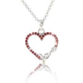 Women's Heart Necklace Love Heart Silver 925 Chain Red with Heart Pendant Crystal Love for Lovers Couples Wedding Anniversary Girlfriend Gifts for Women Her, Silver, Cubic Zirconia
