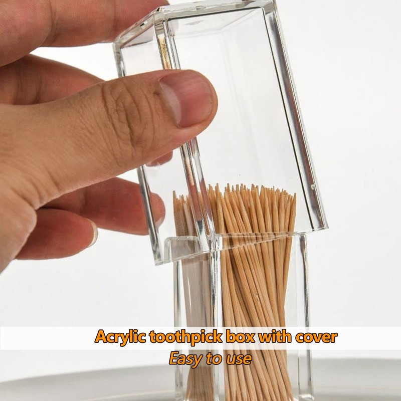 ANMOO Toothpicks Holder, 2PCS Acrylic Toothpick Box Transparent Square Cocktail