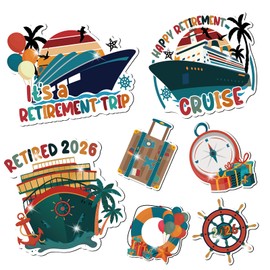 Large Happy Retirement Cruise Door Magnet Decorations, Vintage Happy 2026 Retirement Cruise Ship Door Decor Magnetic for Women Men Retired Party Supplies Refrigerator Fridge Car Kitchen Garage