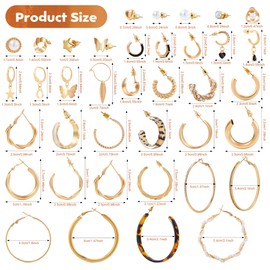 38 Pairs Gold Hoop Earrings Set for Women, Earrings Gold Hanging, Made of Hypoallergenic Surgical Steel, Pearls, Acrylic