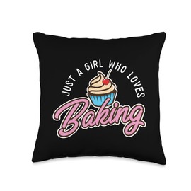 Baking Gifts & Bakery Supplies & Baker Gifts Funny Just A Girl Who Loves Baking Cupcake Throw Pillow, 16x16, Multicolor
