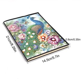 JISHSHAY 2 Pcs A5 Diamond Painting Notebook Peacock Dragonfly Diamond Art Journal with Leather Cover Special Shaped Rhinestone Adult Craft Kits Sketch Book Drawing Book