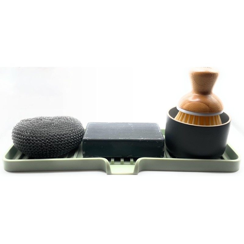 Happitasa Silicone Soap Dish Tray and Sponge Holder with Drain