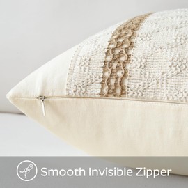 Sungeek 1 Piece Boho Cushion Covers, Cotton & Hessian Decorative Cushion Covers, Decorative Cushion Cover, Sofa Cushion, Boho Style Decorative Cover Cushion Cover for Sofa Living Room (Beige Style B,