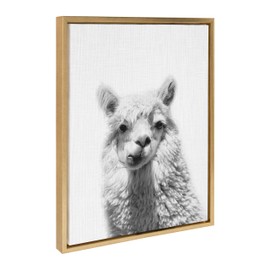 Kate and Laurel Sylvie Alpaca Portrait Framed Canvas Wall Art by Simon Te of Tai Prints, 18x24 Gold, Adorable Animal Home Decor