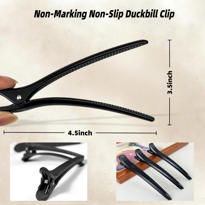 Hair Clips 10Pcs Black Non-Slip Creaseless Duckbill Alligator Clips, Professional