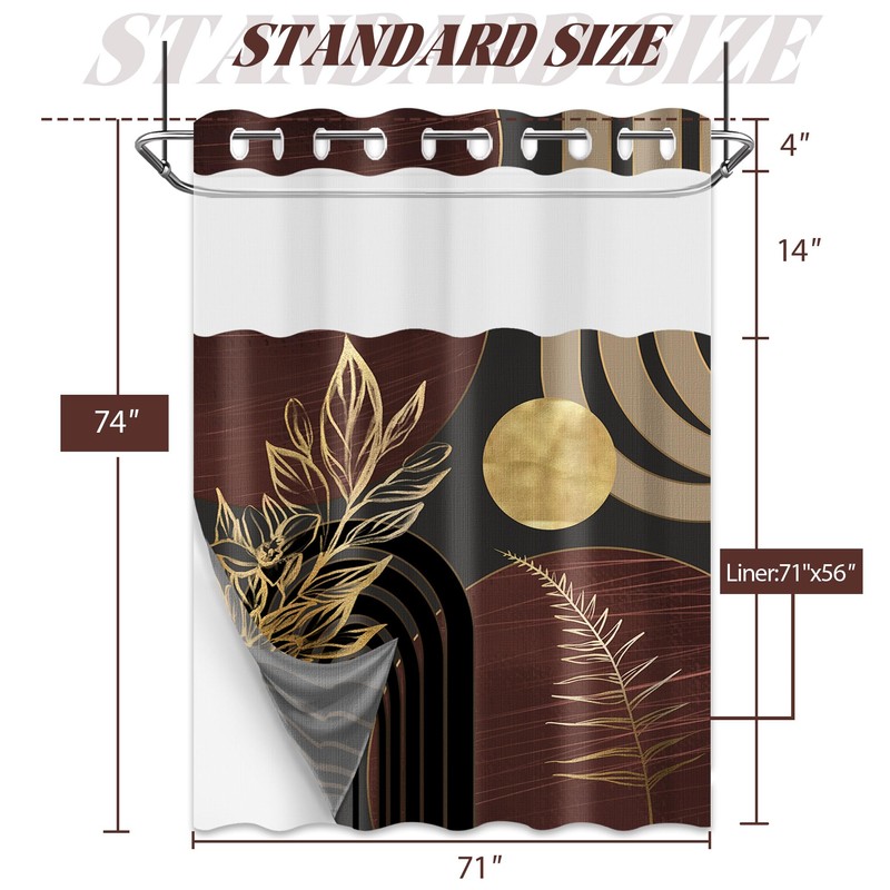 DLTAY Dark Brown and Black Hookless Shower Curtain with Snap