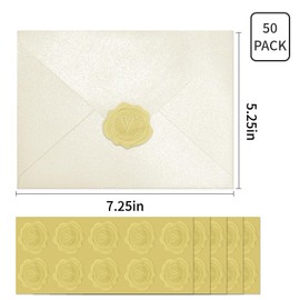 50 PCS Pearl Ivory A7 Envelopes with Stickers, Shimmering 5x7 Envelopes for Invitations, Great for Weddings, Birthday RSVP, Graduation, Baby Shower 5.25 x 7.25 inches
