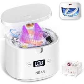 Ultrasonic Retainer Cleaner, Sonic Dental Cleaning U-V Machine for Dentures, Mouth Guard, Aligner, Toothbrush Head, Jewelry, All Dental Appliances, Portable 30W/45kHz (White)