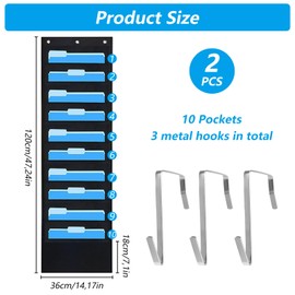 GBACHOOSE Pack of 2 Wall Organisers, 120 x 36 cm, Hanging Organiser Folder, Organiser with Storage Compartments, Wall Hanging Folder for Organising Documents, Books, Wall Mountable, with 6 Metal Door