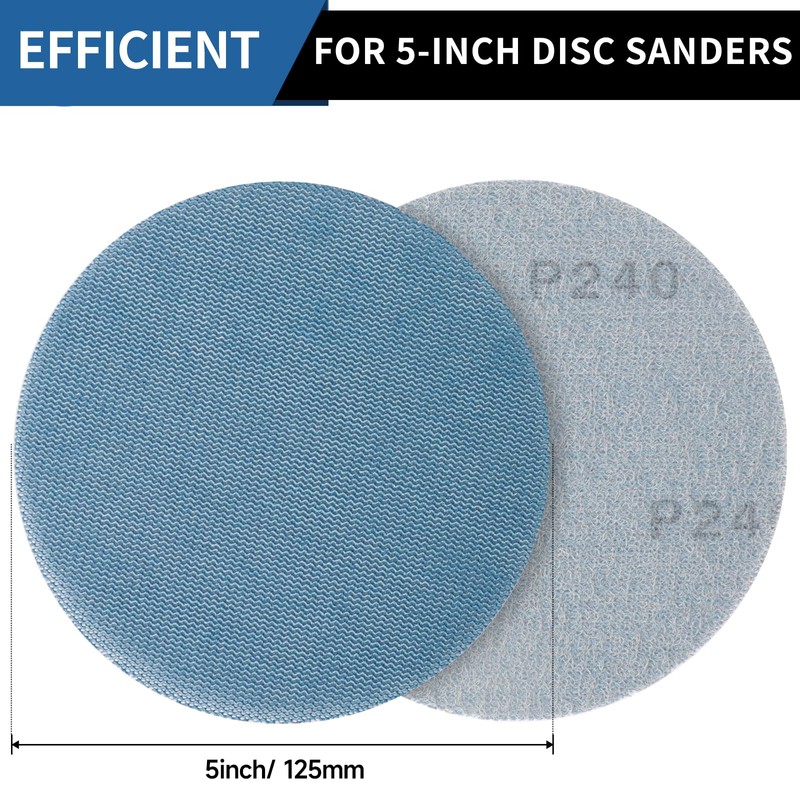PMIQSA 50 Pcs 125mm Sanding Discs, Hook and Loop Mesh