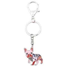 BONSNY Enamel Metal Heart Rhinestone French Bulldog Key Chains For Women Kids Car Purse bag Rings Charms Pets Gift (Pink)