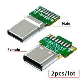 chenyang 2 Pack USB C DIY Connector, USB 3.1 Type C PD 65W 18-Pin Male and Female Connector Repair Replacement Soldering Adapter with Circuit Board