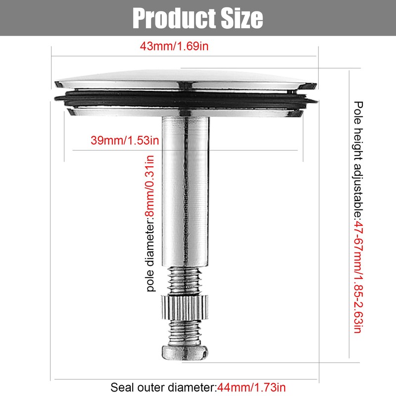 Oneroomone Universal Bath Stopper, Bathtub Stop 43mm, Sink Stop, Solid