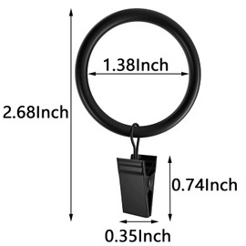 Txibikn 10 Pcs 1.37 Inch Black Curtain Rings with Clips Hooks Heavy Duty Metal Hooks for Home Decorative Shower Curtain Hangers Eyelet Curtain Rods Hangers