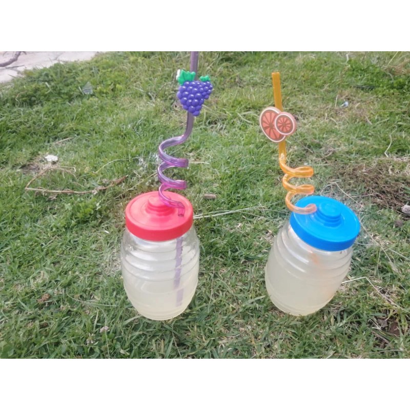 Mini Vitrolero De Plastico De 500ml Con Popote Espiral 12pzs