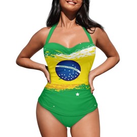Gzzxiailg - Traje de baño retro sexy sin espalda para mujer, 1 pieza, traje de baño tropical clásico, monokini talla grande, Bandera de Brasil., Large