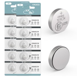 YFCN CR1632 Battery 3V Lithium Battery 10 Count Pack CR1632 Batteries for Car Key Fob, Keyless Remote, Sensors - CR 1632 Coin Cell Batteries - 5 Years Shelf Life