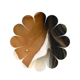 Allereya Vintage Layered Rhinestone Northstar Necklace Crystal Star Pendant Necklace Gold CZ Starburst Choker Necklace Sparkling Crystal Star Necklace Jewellery for Women and Girls, Zinc, No Gemstone