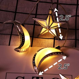 Ramadan Lights Indoor Decor String Lights Ideal for Ramadan Eid Decor Special Occasion Moon Star LED Lights USB Festive Party Safe Cool Lights Decor Party Festival Decorations 20PCS/Set (Gold-WW)
