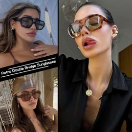 Bouryo Trendy Square Aviator Sunglasses for Women Men Hexagonal Square Thick Frame Double Bridge Sun Glasses for Wide Face