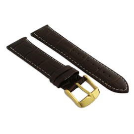 26mm Brown & White Genuine Leather Mock Croc Watch Strap Band Mens Crocodile Padded Gold Buckle