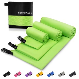 Zenacross Microfibre Towel (Set of 3) with Carry Bag - Quick-Drying and Versatile Fitness Towel - Sports Towel Sizes S, M, L - Green