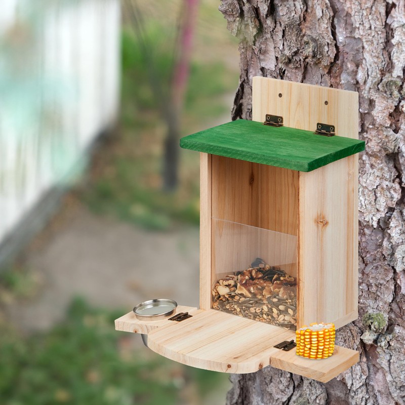Relaxdays 1 x Wooden Squirrel Feeder with Corn Cob Holder