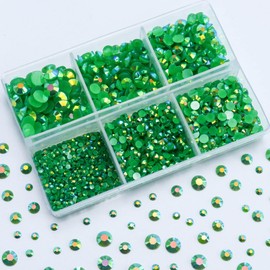 Briskbloom 3000PCS Resin Flatback Rhinestone, 2mm 3mm 4mm 5mm 6mm Green AB Flatback Jelly Resin Rhinestones for Tumblers, Mugs, Bottles, Craft Decoration, Loose Bling Glitter Gem Stone