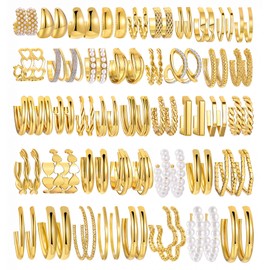 42 Pairs Gold Hoop Earrings Set for Women, Chunky Gold Earrings Multipack, Trendy Hypoallergenic Silver Hoop Earring Pack (Style4-gold)
