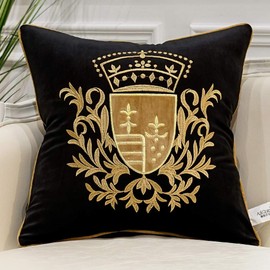 Avigers 18 x 18 Inch Embroidery Velvet Cushion Cover Shield Luxury European Pillow Case Pillowcase Home Decorative for Sofa Chair Bedroom Throw Pillow, Black