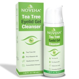 NOVEHA Gel Limpiador de Párpados de Árbol de Té - para Blefaritis, Mgd, y Ojo Seco Con Pro-Vitamina B5, Ácido Hialurónico, y Extracto de Pepino - Limpieza Suave, Alivia Picazón de Párpado y Ardor de O