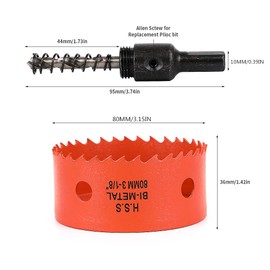 Dribotway Bi-Metal Hole Saw 3-5/32 Inch 80 mm, M42 HSS Quick Hole Cutter, with 1 Shank and 1 Drill, for Drywall Materials, Wood, Plastics and Metals, Cutting Depth