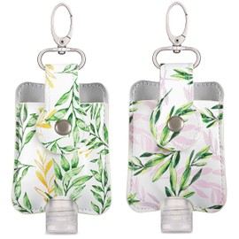 VENTURED LIVING Hand Sanitizer Holder Keychain Set of 2 - Premium Vegan Leather & Leakproof Empty 1 oz Hand Sanitizer Bottles - Mini Travel Hand Sanitizer Keychain Holder for Backpack & Purse (Floral)
