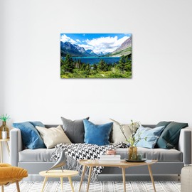 SKASNFAI Glacier National Park Wall Art Lake Mountains Pictures Framed Canvas Prints Artwork for Living room Bedroom Office Ready to Hang (16x24 inch)