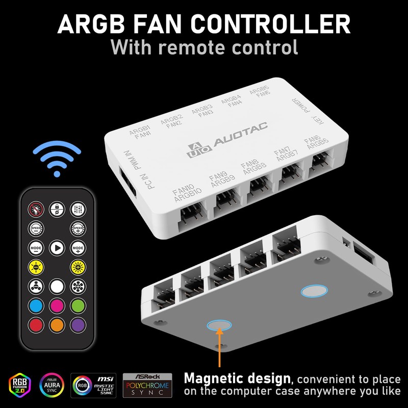 Auotac ARGB Controller PWM Fan Hub with RF Remote, (Connect