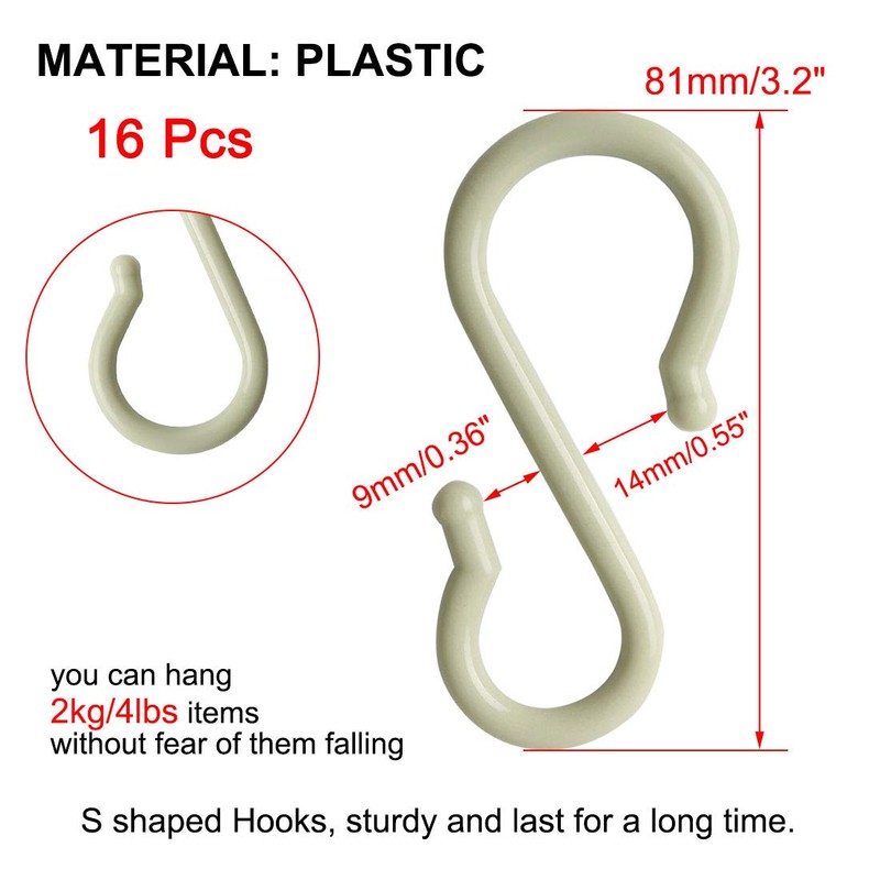 uxcell 16 Pack S Shaped Hooks Plastic Hanger for Kitchen