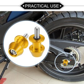 VekAuto 1 Pair Swingarm Spools, 8mm M8x1.25 CNC Swing Arm Spools Sliders Stand Universal for Motorcycle Durable Aluminum Gold Tone