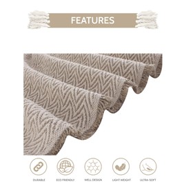 Sofa Chevron Throw Blanket - Pure Cotton Vintage Soft Cozy Couch Boho Fall Afghan Bed Throw for Living Room Farmhouse Home Decorative - Taupe Brown - 50x60 Inch